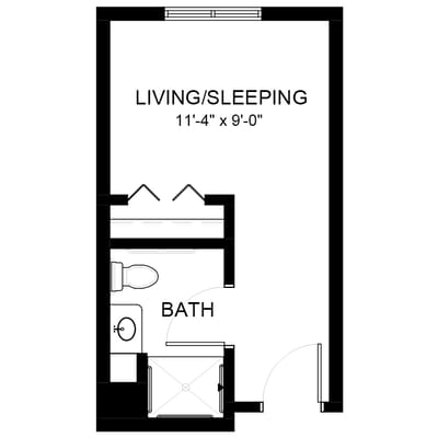 Architectural floor plan of a resident room