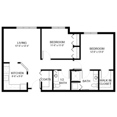 Architectural floor plan layout of a living space