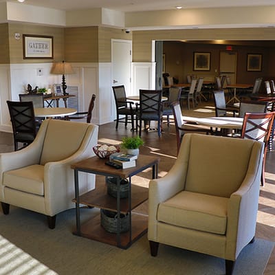 Interior common area with seating and tables