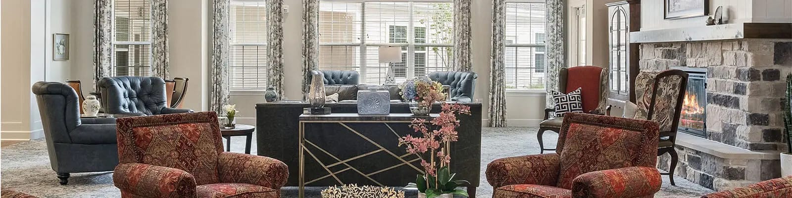 Interior lounge area with comfortable seating and decor