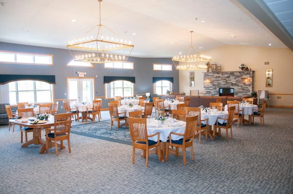 Bright dining room set with elegant tables and chairs
