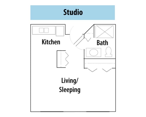 Architectural floor plan of a studio layout