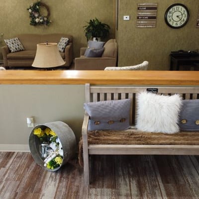 Cozy interior common area with decorative bench