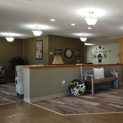 Interior view of a common area with seating