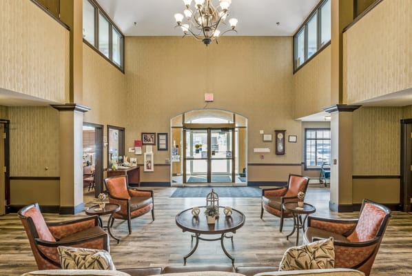 Spacious interior lobby with comfortable seating