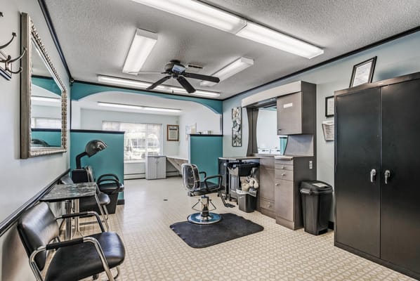 Interior view of a salon in a senior living facility