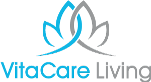 Logo for Vitacare Living on a black background