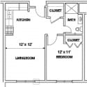 Architectural floor plan of a two-bedroom apartment