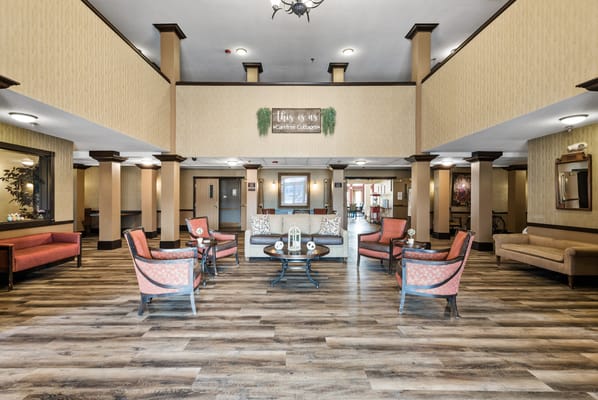 A welcoming common area with seating and decor