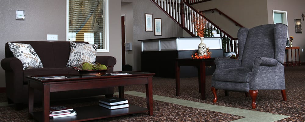 Comfortable seating area in a facility lobby