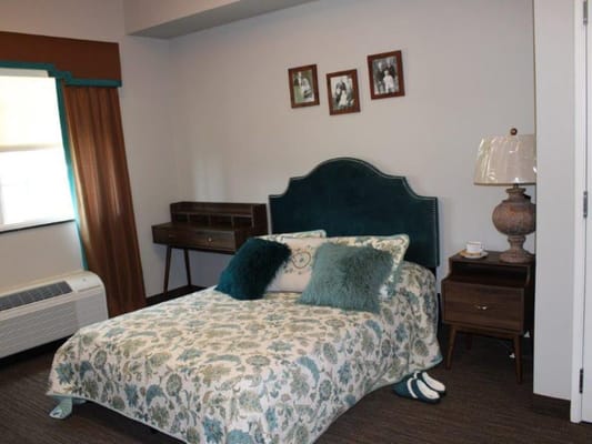 Cozy bedroom setup in a senior living facility