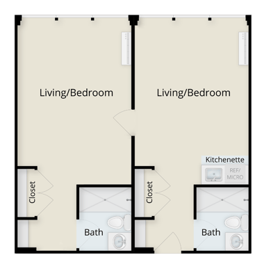 Architectural floor plan of living/bedroom units