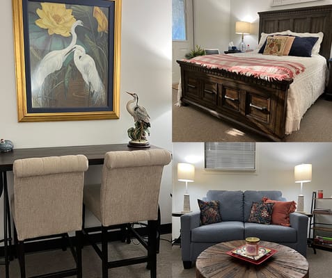 Cozy interior space with seating and decorations