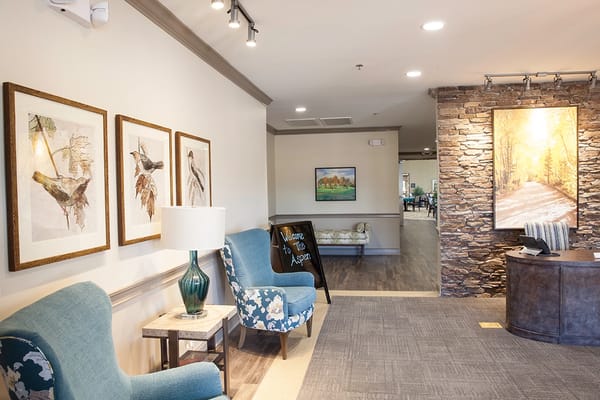 Interior view of a welcoming lobby area with seating and decor