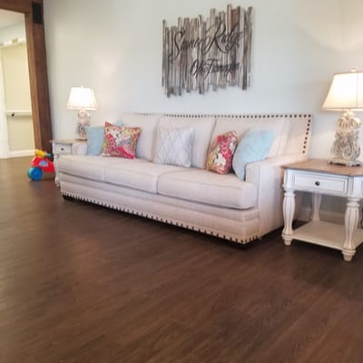 Cozy common area with a sofa and decor