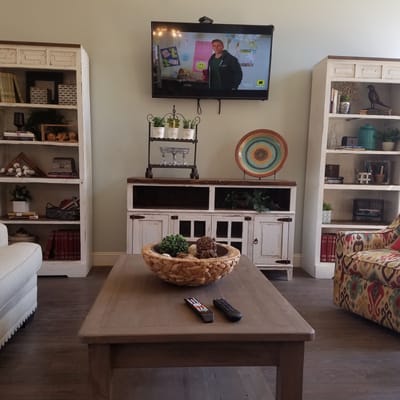 Cozy interior common area with furniture and decor