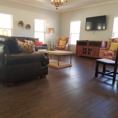 Bright common area with comfortable seating