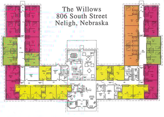Architectural floor plan of The Willows Assisted Living