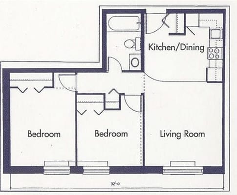 Architectural floor plan of a resident unit layout.