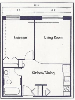 Architectural floor plan of a resident unit