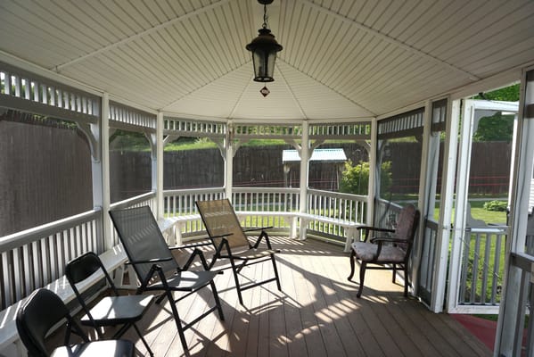 Outdoor gazebo with chairs in a senior living facility