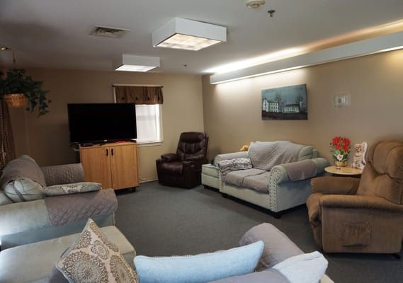 Bright common area with comfortable seating