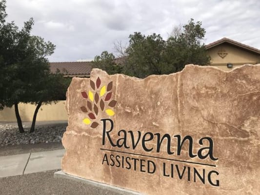 Signage for Ravenna Assisted Living with natural landscaping