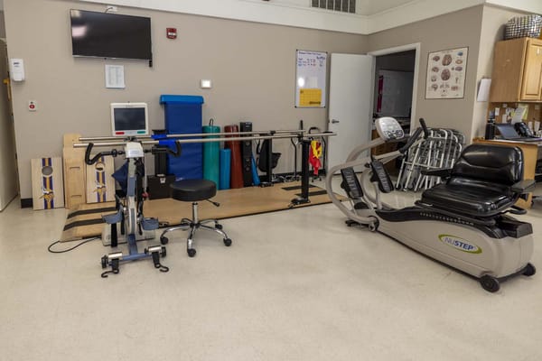 Rehabilitation equipment in a therapy room