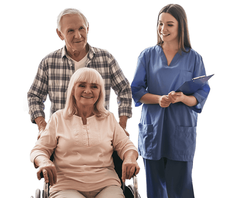 Residents and staff interacting in a facility setting