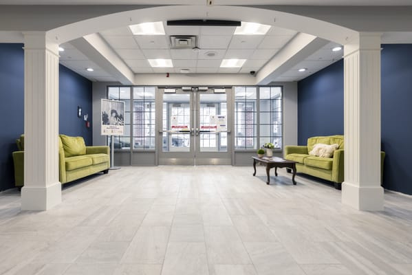 Interior view of a welcoming lobby with seating