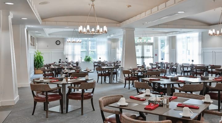 Dining room set up for a meal service