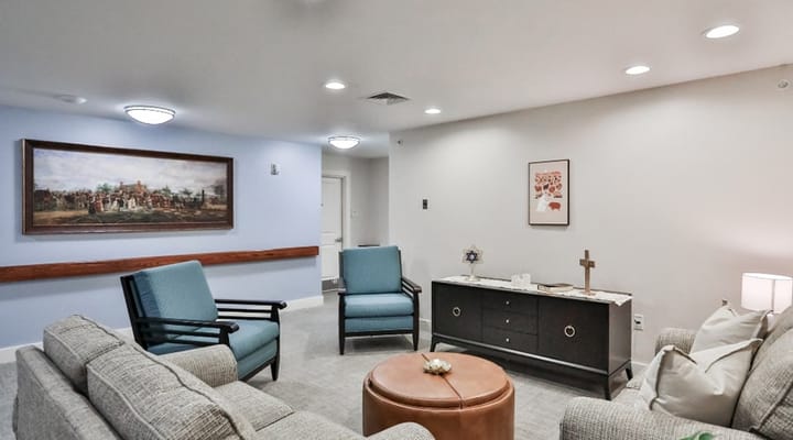 Cozy common area with seating and artwork