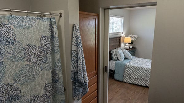 Private resident room with bathroom visible