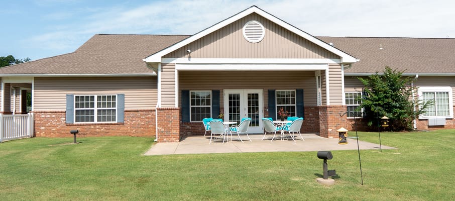 Outdoor seating area at a senior living facility