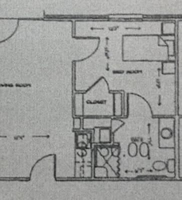 Architectural floor plan layout of a resident unit