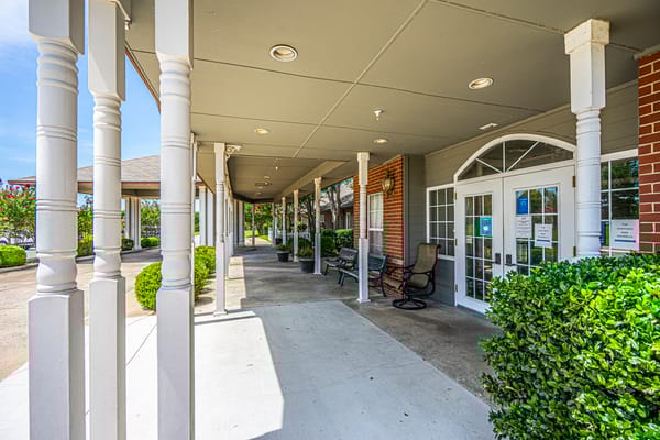 Covered entrance to the assisted living community