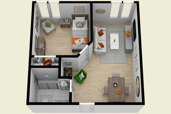 Interior layout of a small resident room