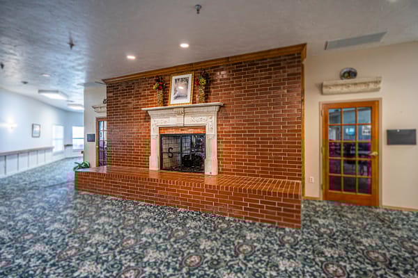Cozy lobby with fireplace and decorative elements