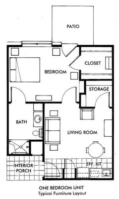 Floor plan of a one-bedroom unit layout