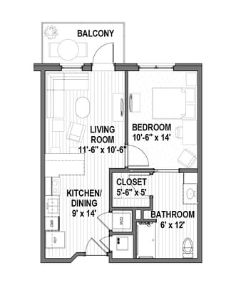 Architectural floor plan of a living unit
