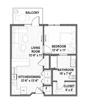 Architectural floor plan of a resident unit
