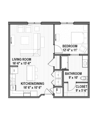 Architectural floor plan layout with labeled rooms