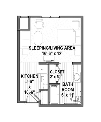 Architectural floor plan of a resident's unit