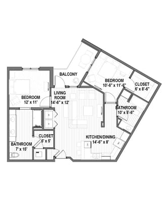 Architectural floor plan of a living unit