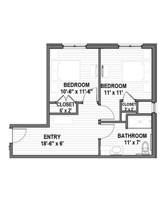 Architectural floor plan with labeled rooms and dimensions