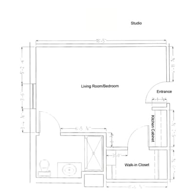 Architectural floor plan of a studio apartment