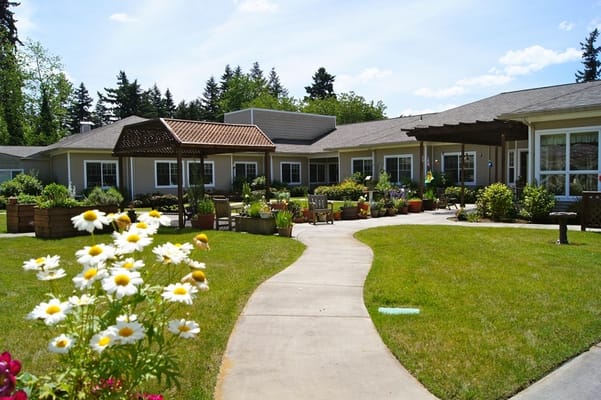 Gardens and pathways in an assisted living facility