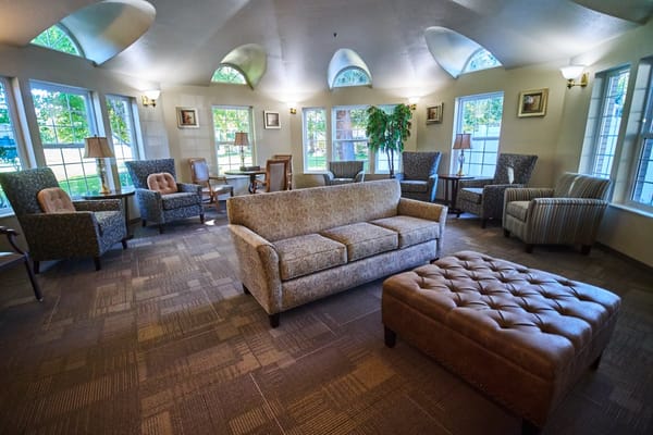 Bright and comfortable common area with seating