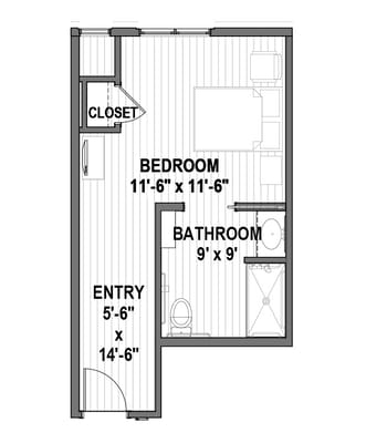 Architectural floor plan of a resident room layout