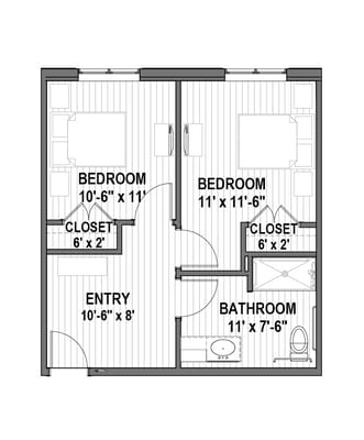 Architectural floor plan of resident rooms